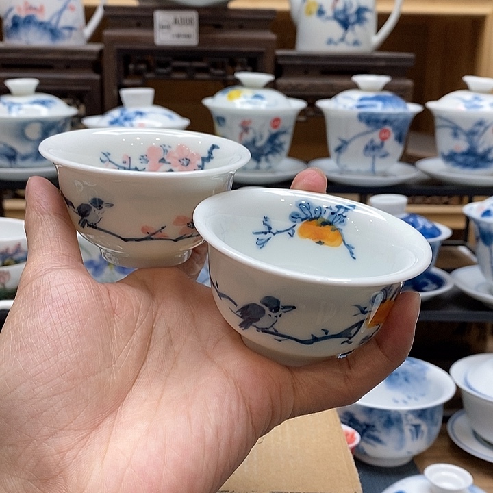 手绘秋冬系列2个装压手杯85cc釉下彩微瑕福利款