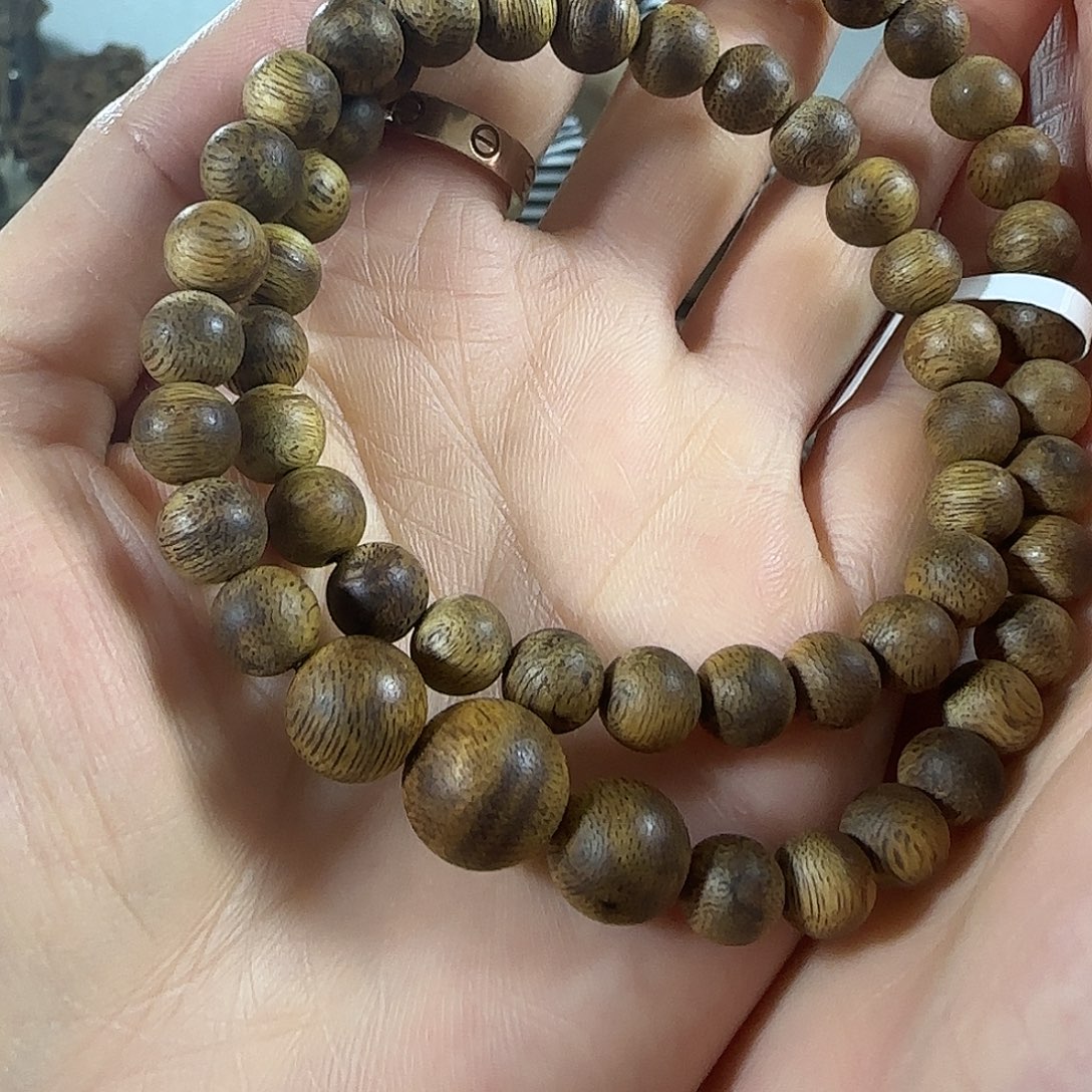 手串沉香绿奇楠沉香圆珠双圈定制款08手串