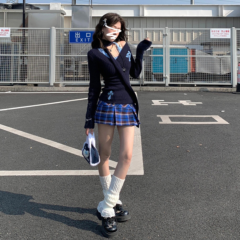 美高辣妹学院风套装裙子女装秋冬2024新款小个子毛衣jk半裙两件套