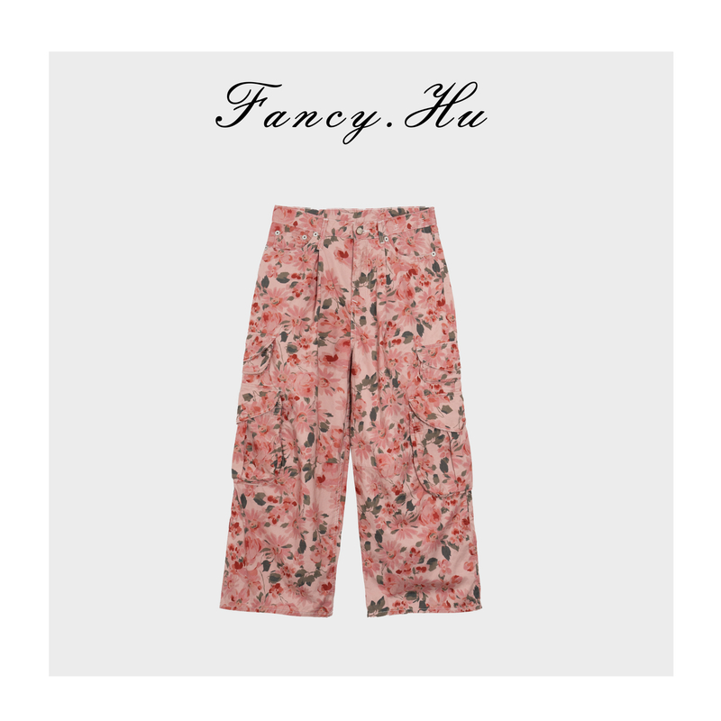 【Fancy.Hu】花裤子 100棉满印气质时尚宽松九分休闲裤 FG260227