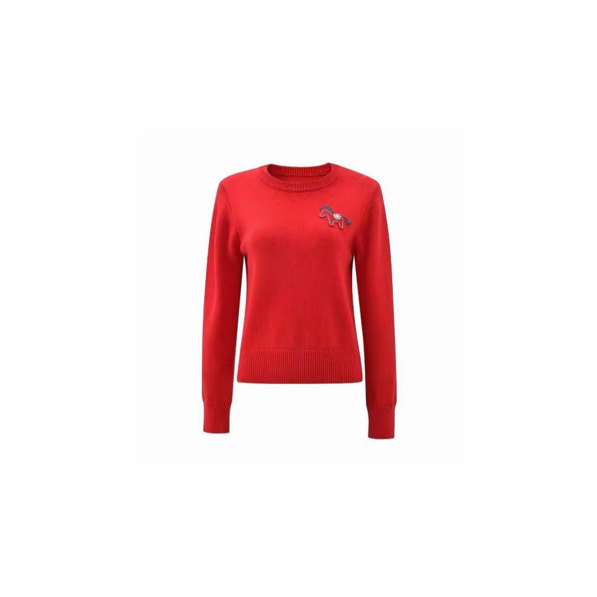 CHENXI 长袖圆领毛针织衫裸感羊毛打底衫打底衫套衫印花红色6224