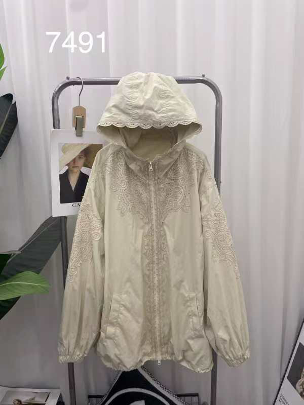 欧洲站2025春新款W123正品女拼蕾丝百搭宽松连帽拉链风衣外套7491