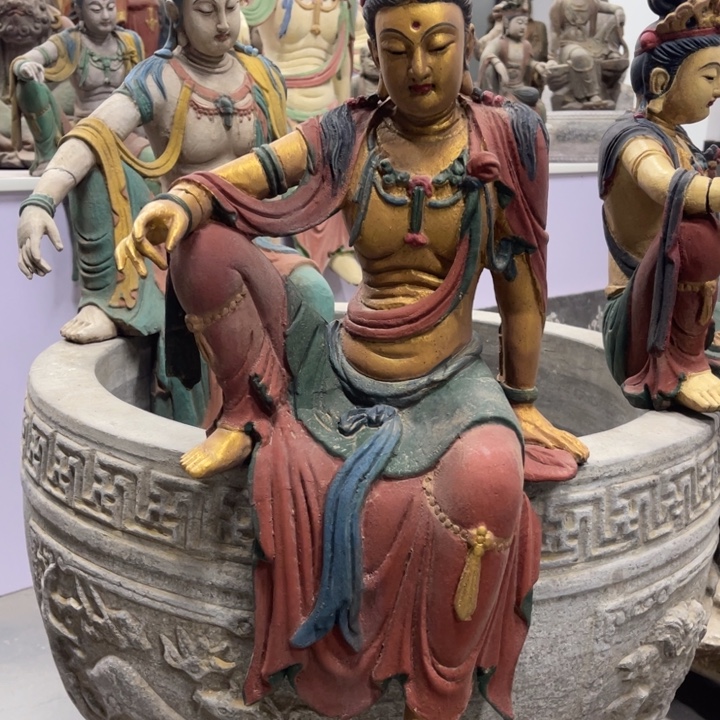 木彩绘水月观音高50