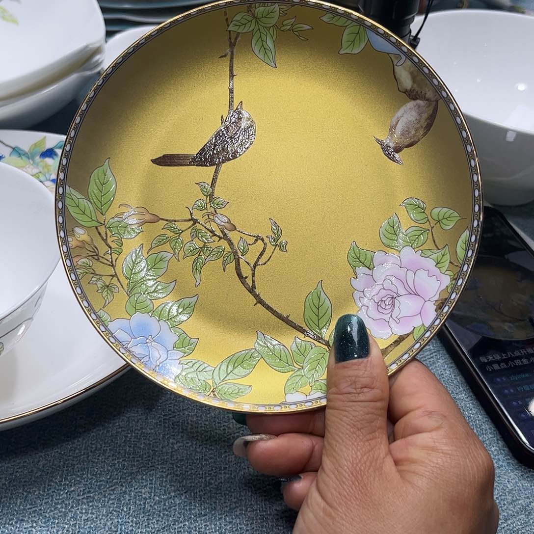 瓷片琴瑟和谐六寸骨碟六个微瑕