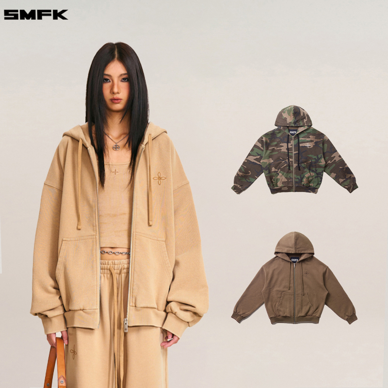 SMFK十字雕像阔身拉链帽衫 CH005S1潮流时尚百搭休闲连帽卫衣外套