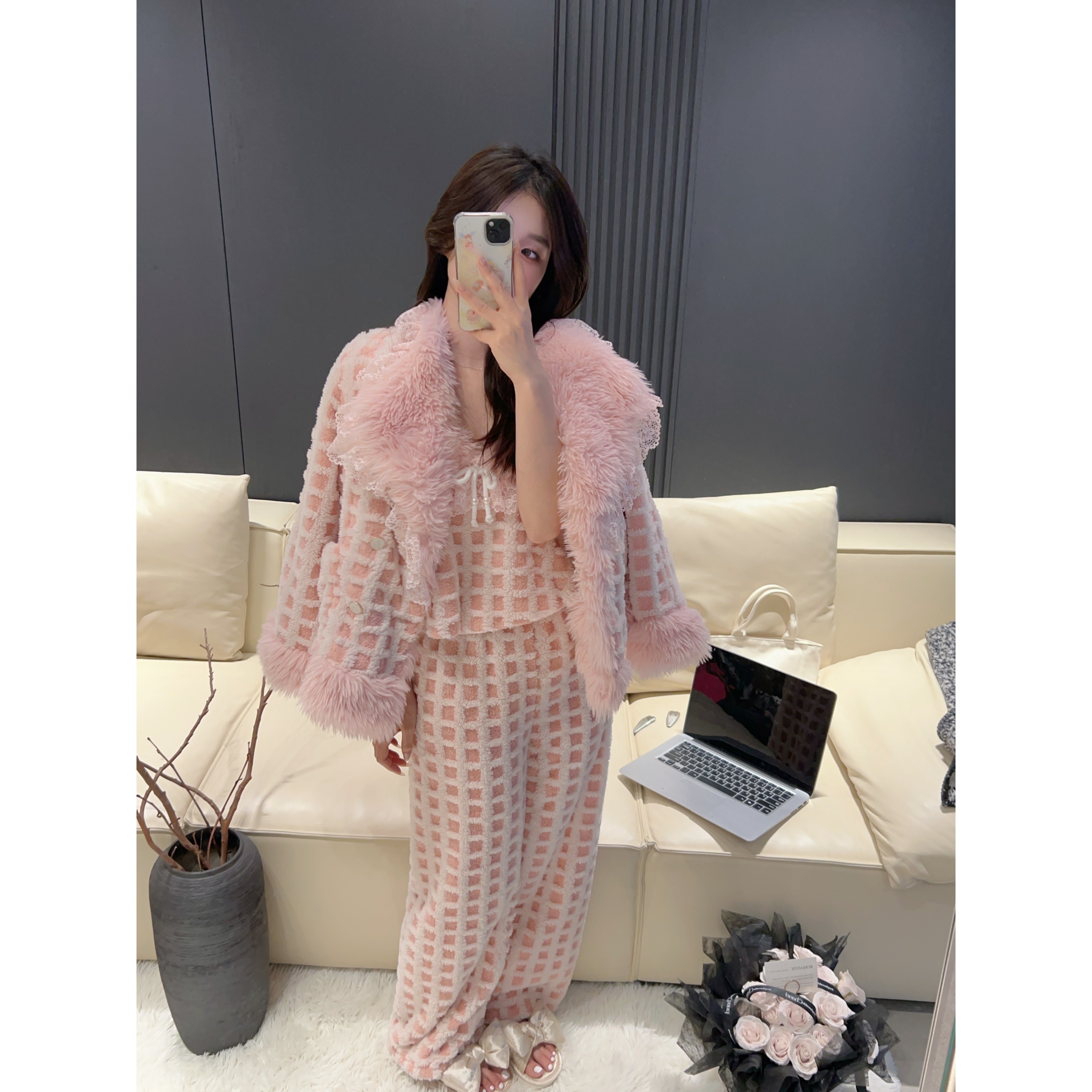 【粉色芭乐】秋冬新款保暖冬季女睡衣优雅韩系轻奢加厚家居服套装