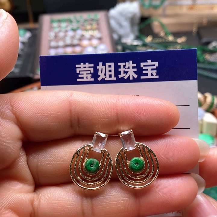 翡翠耳饰合金绿耳钉