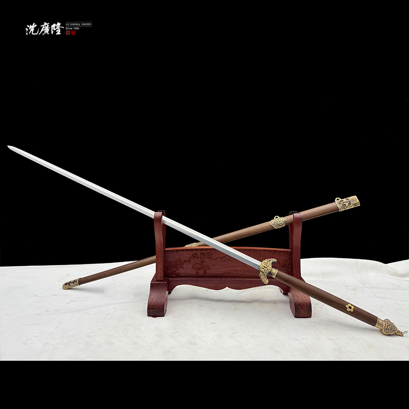 龙泉沈广隆-乾隆双手剑 重蚁木 黄铜 花纹钢 宝剑 未开刃