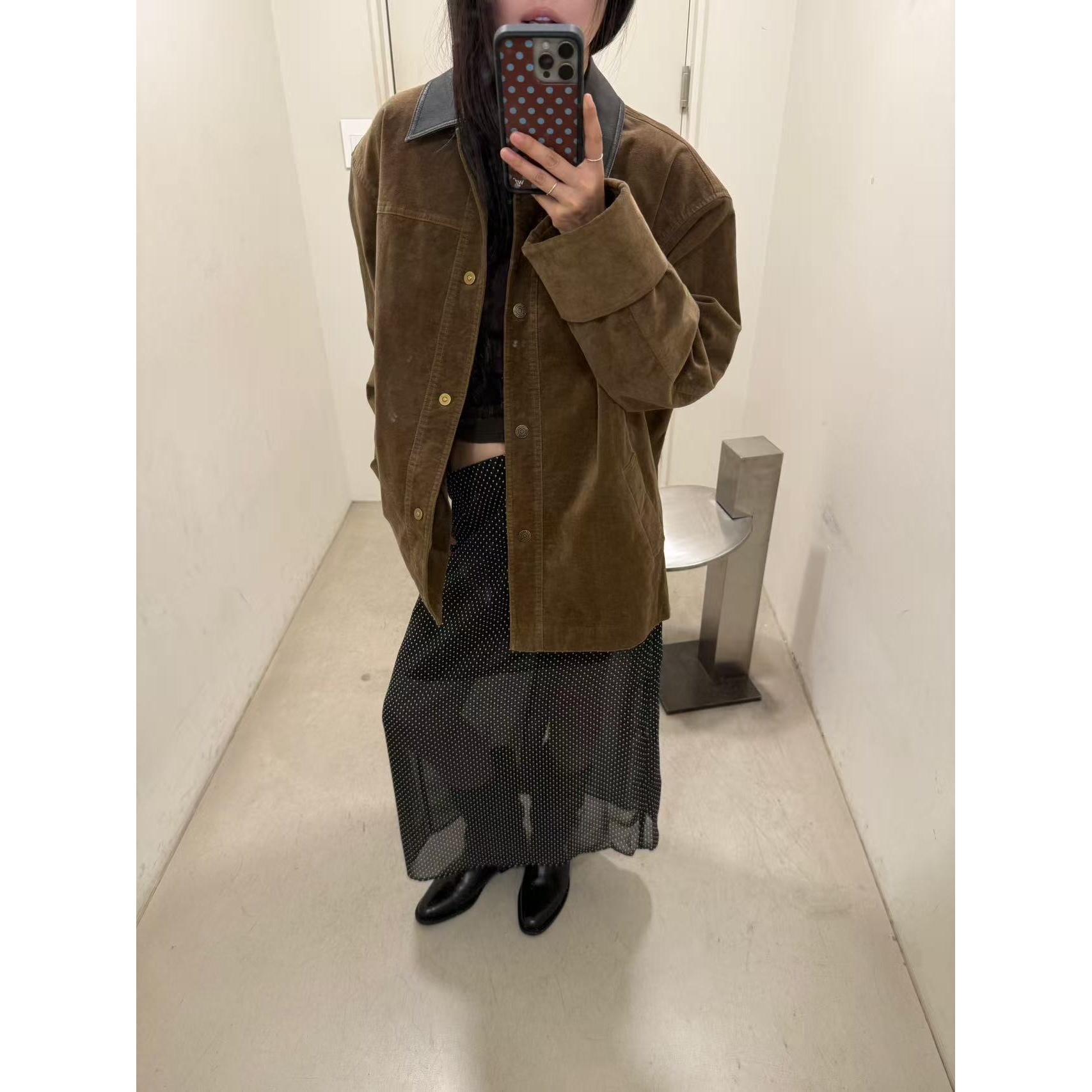 【INAIEN】线上款 “琥珀高智感”复古拼皮绒擦色外套Q6296