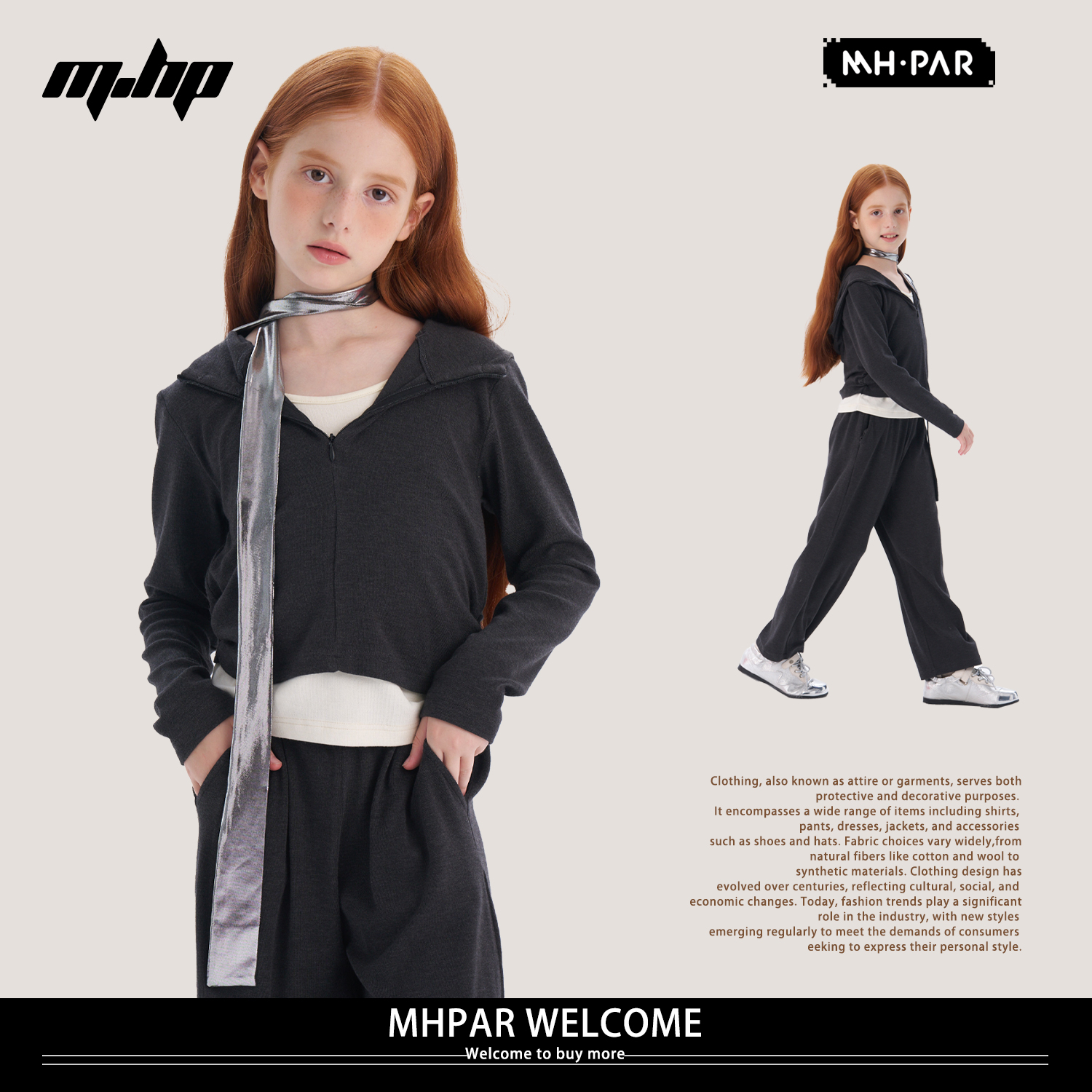 麦哈派MHPAR麦哈派女童休闲风时尚套装卫衣253670