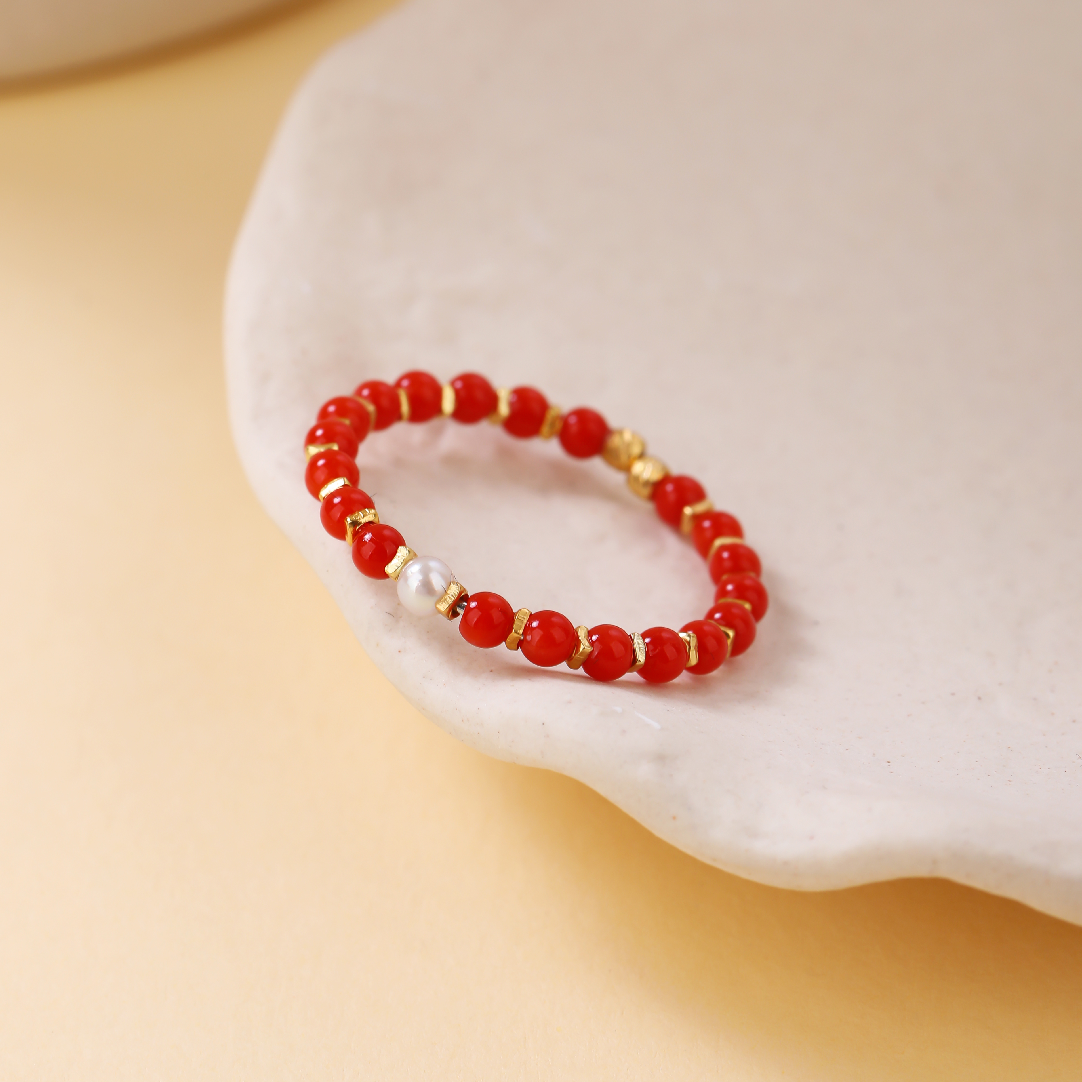 天然红珊瑚925银镀金戒指指圈精致女款时尚（多样性发其一）B10