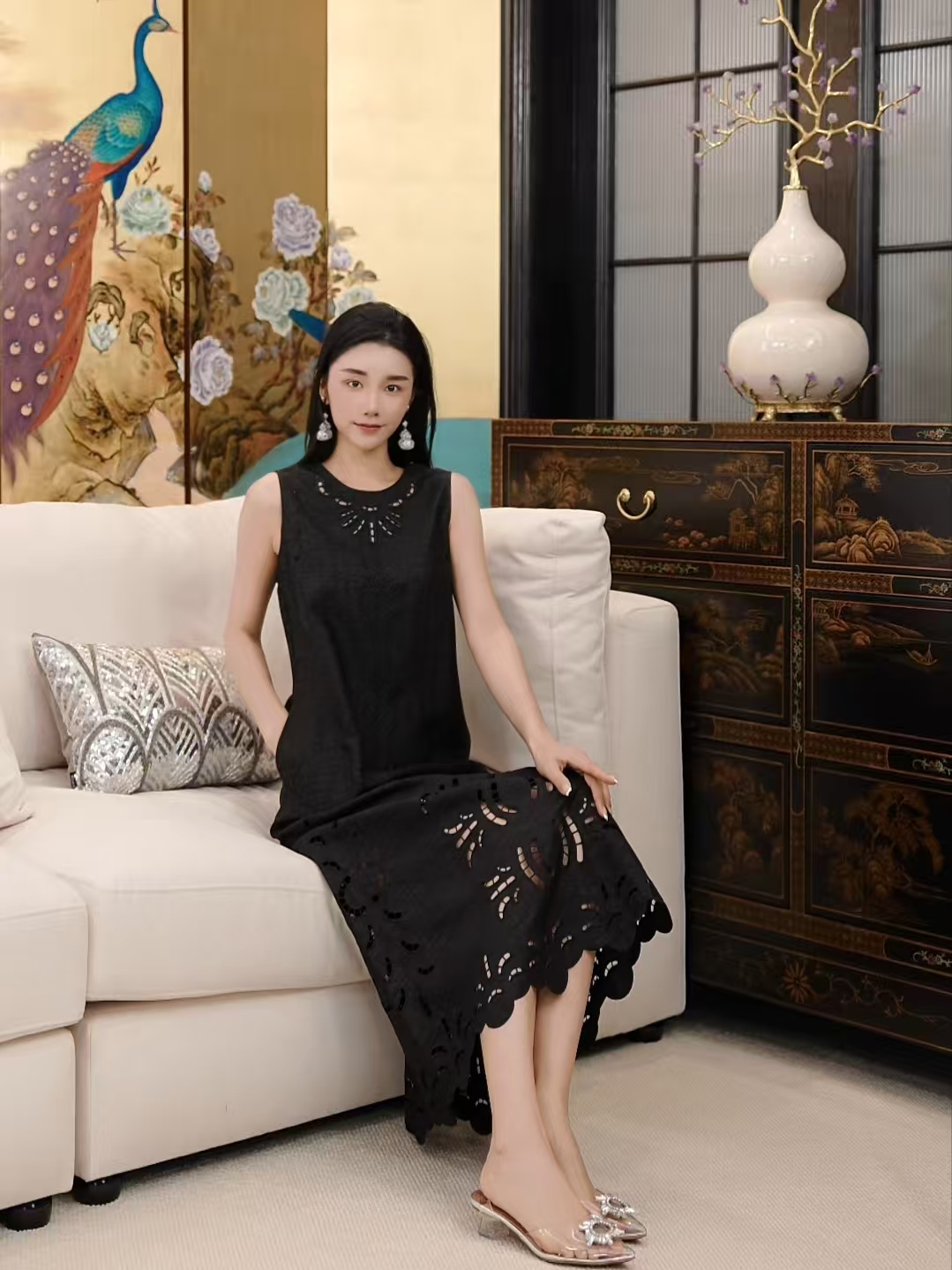 Betty Bairn【四时季予 · 香云纱】老料桑蚕丝刺绣背心裙25B-BW9225