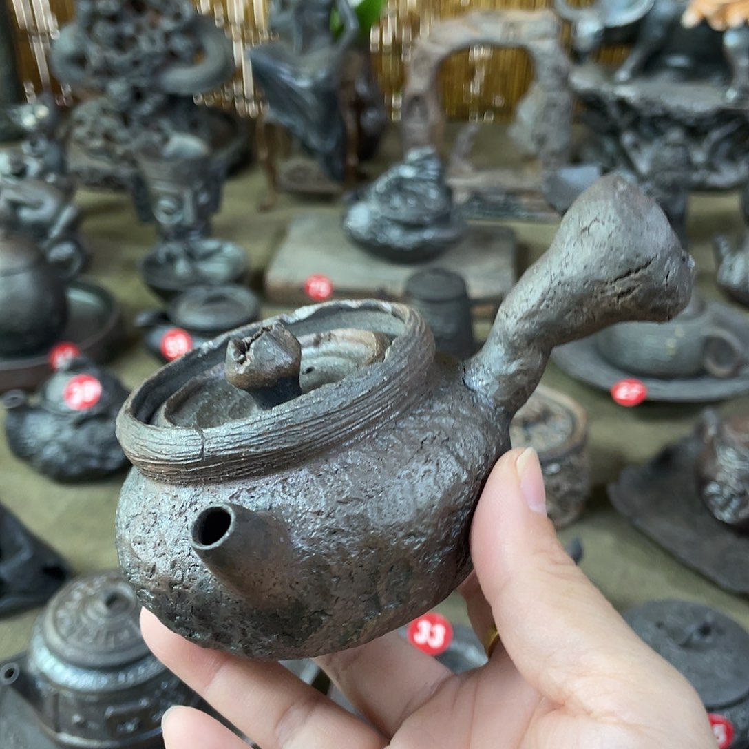 侧把全手捏柴烧茶器