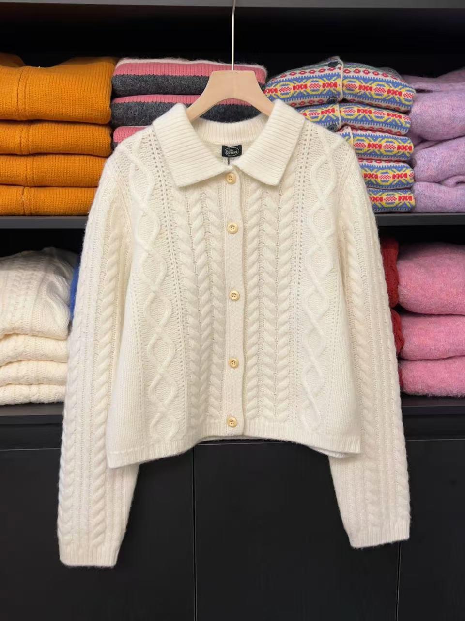 K1973 韩系麻花翻领时尚休闲风百搭保暖毛衣外套女