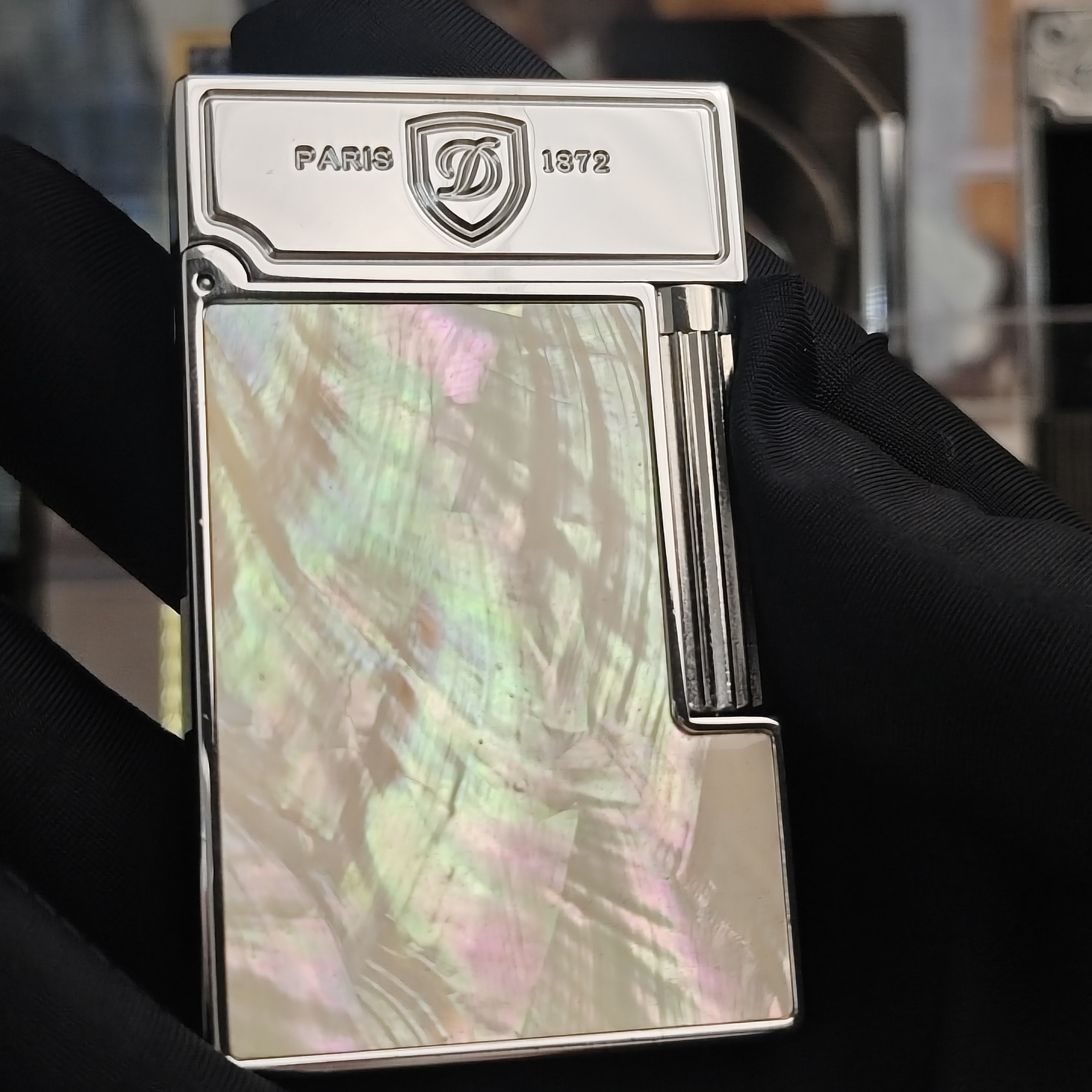 天然彩贝壳纯铜侧滑轮充气朗声打火机高档男士礼物