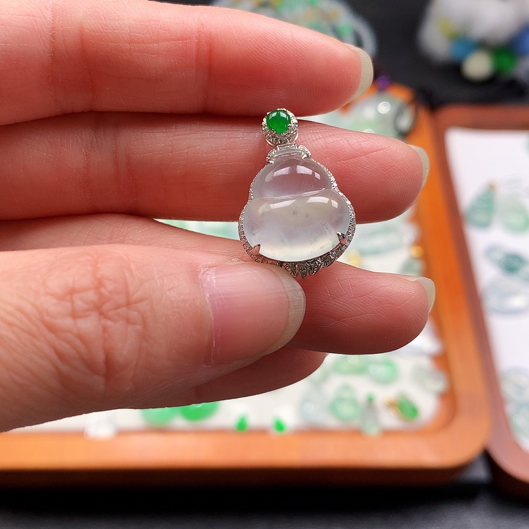 吊坠(不含链)18K金镶嵌翡翠葫芦
