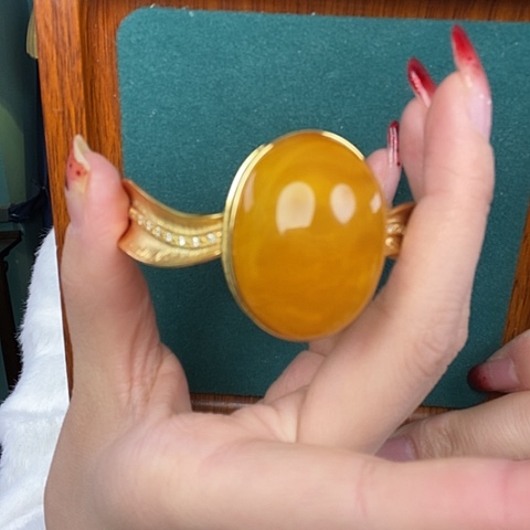 蜜蜡手镯银S925镶嵌手镯