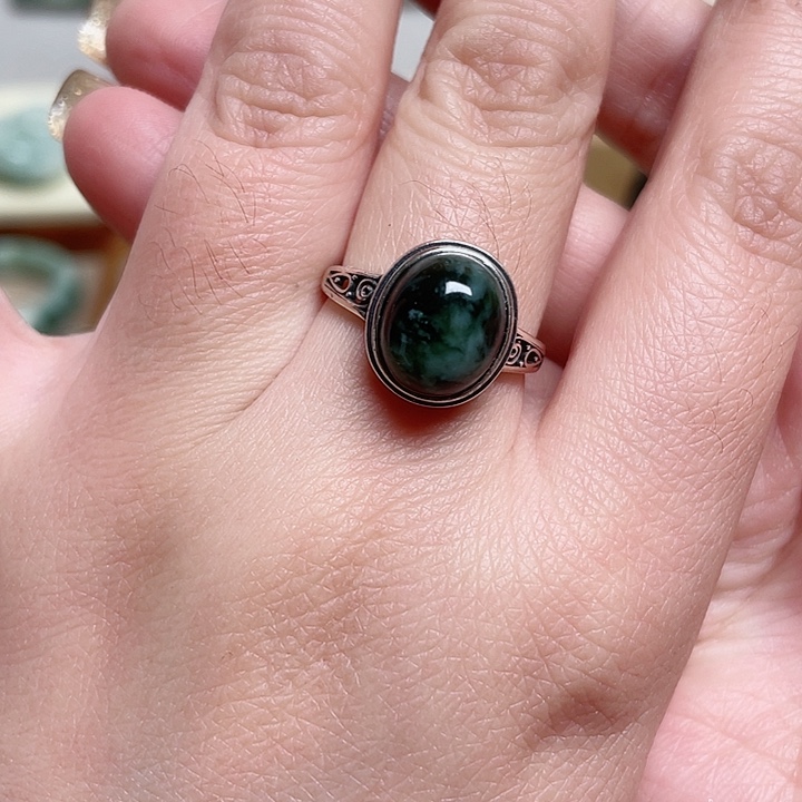 透闪石-蛇纹石玉戒指银S925镶嵌忍**和