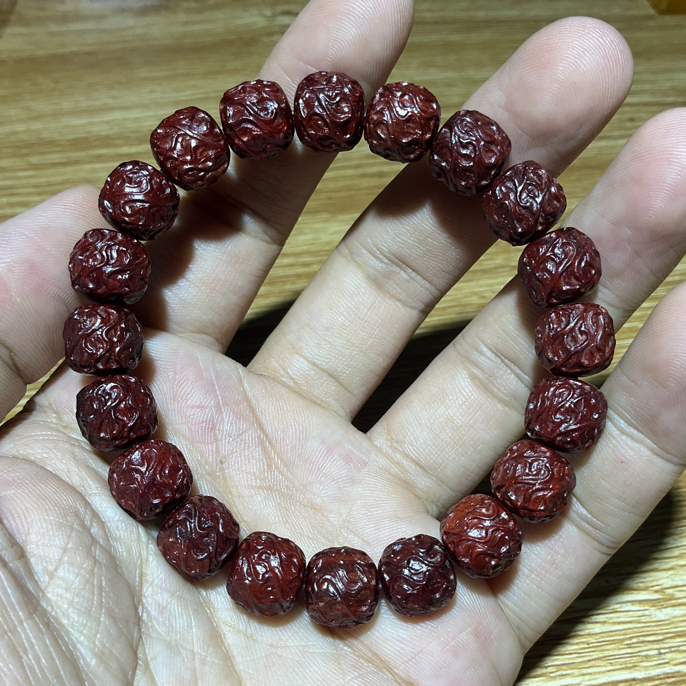 印度小叶紫檀龙须珠佩戴吉祥如意手串10老型20颗精工泥料雕刻珠