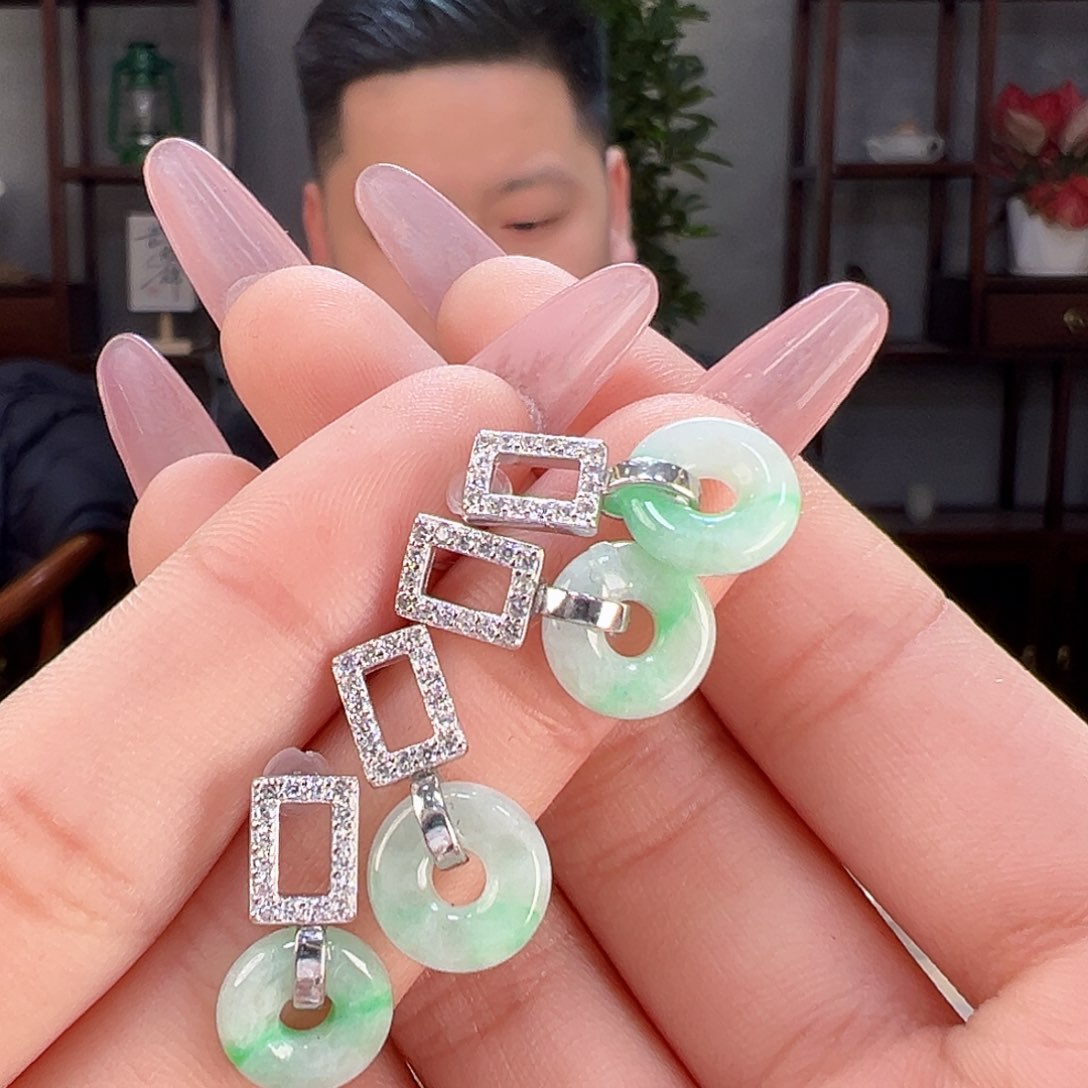 翡翠耳饰银S925镶嵌多样性发货一副