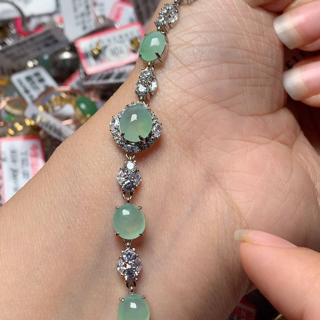 翡翠戒指银S925镶嵌天然翡翠手链