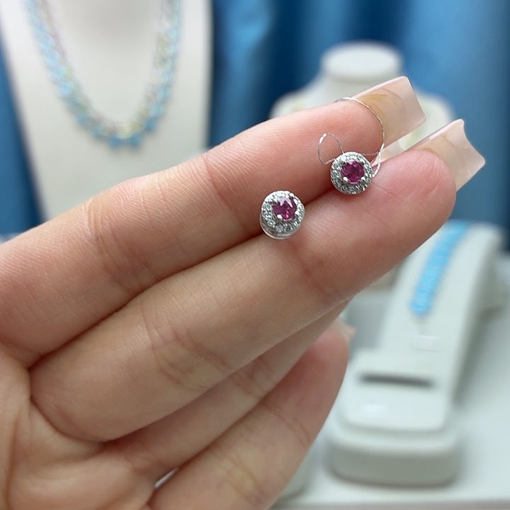 耳饰银S925镶嵌红宝石