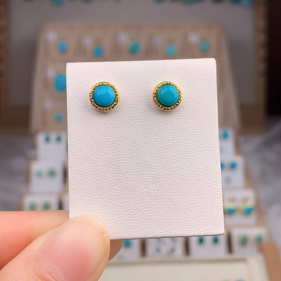 绿松石戒指银S925镀金镶嵌