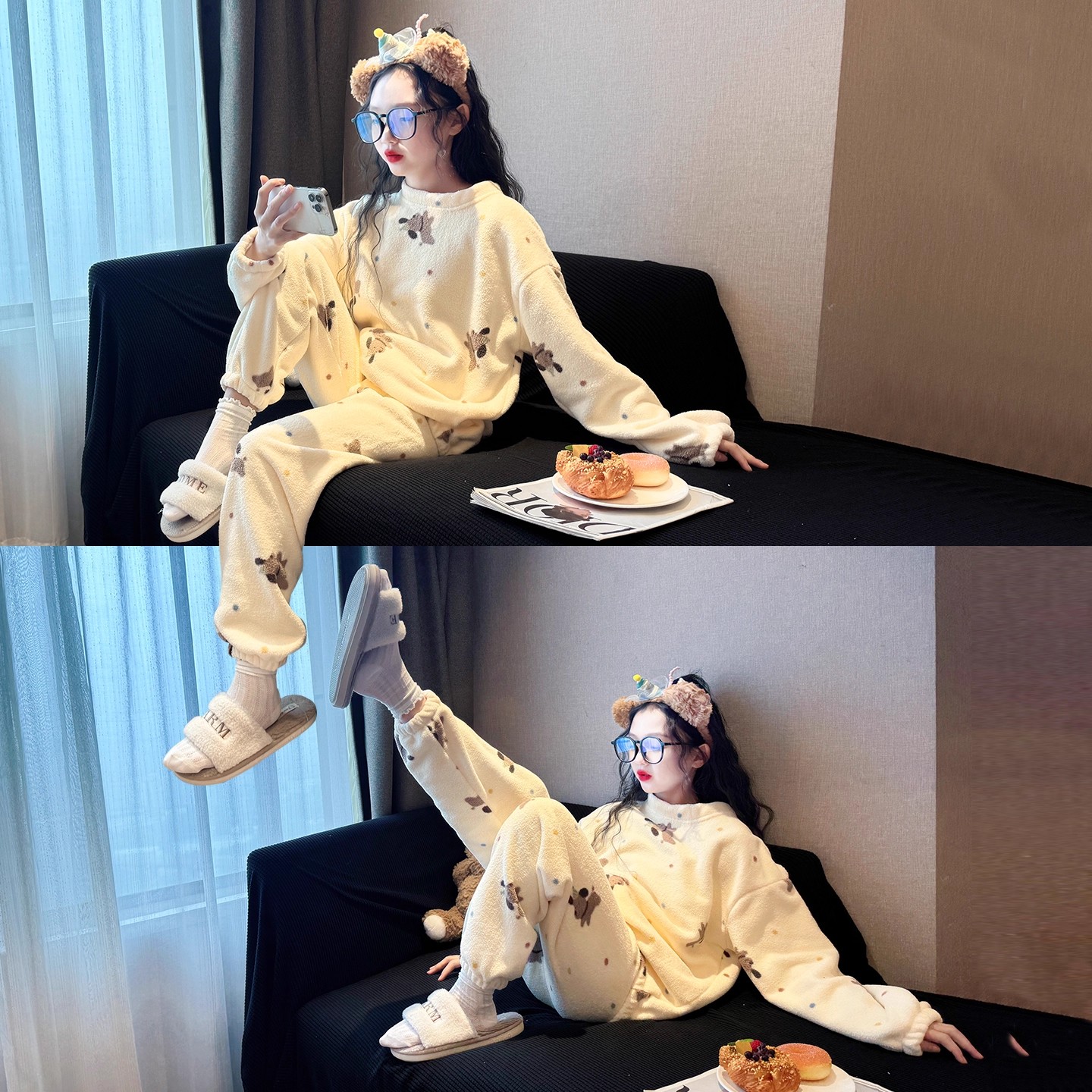 女童珊瑚绒睡衣2025新款初中生女孩秋冬法兰绒家居服儿童韩版套装