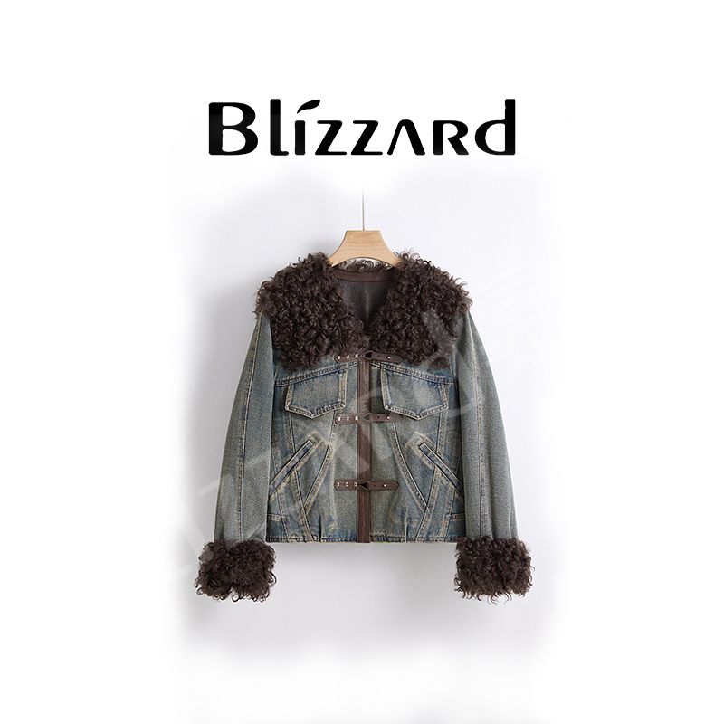 暴雪【丹宁色】“巴黎夜宴”鹅绒服短外套2025秋冬新款皮草时尚女装