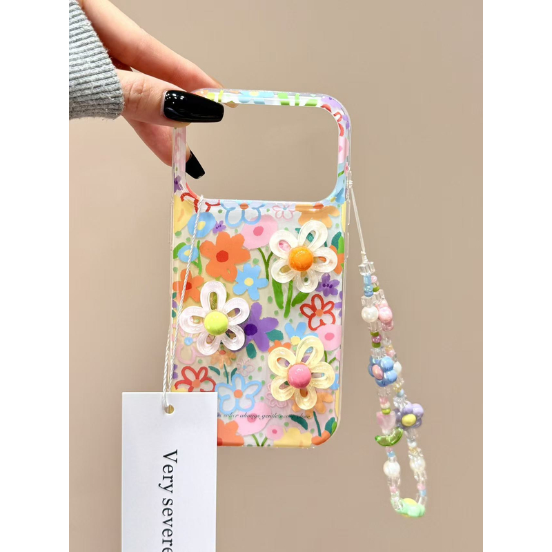 春日小清新彩色立体花朵链条适用苹果17promax手机壳15iphone16