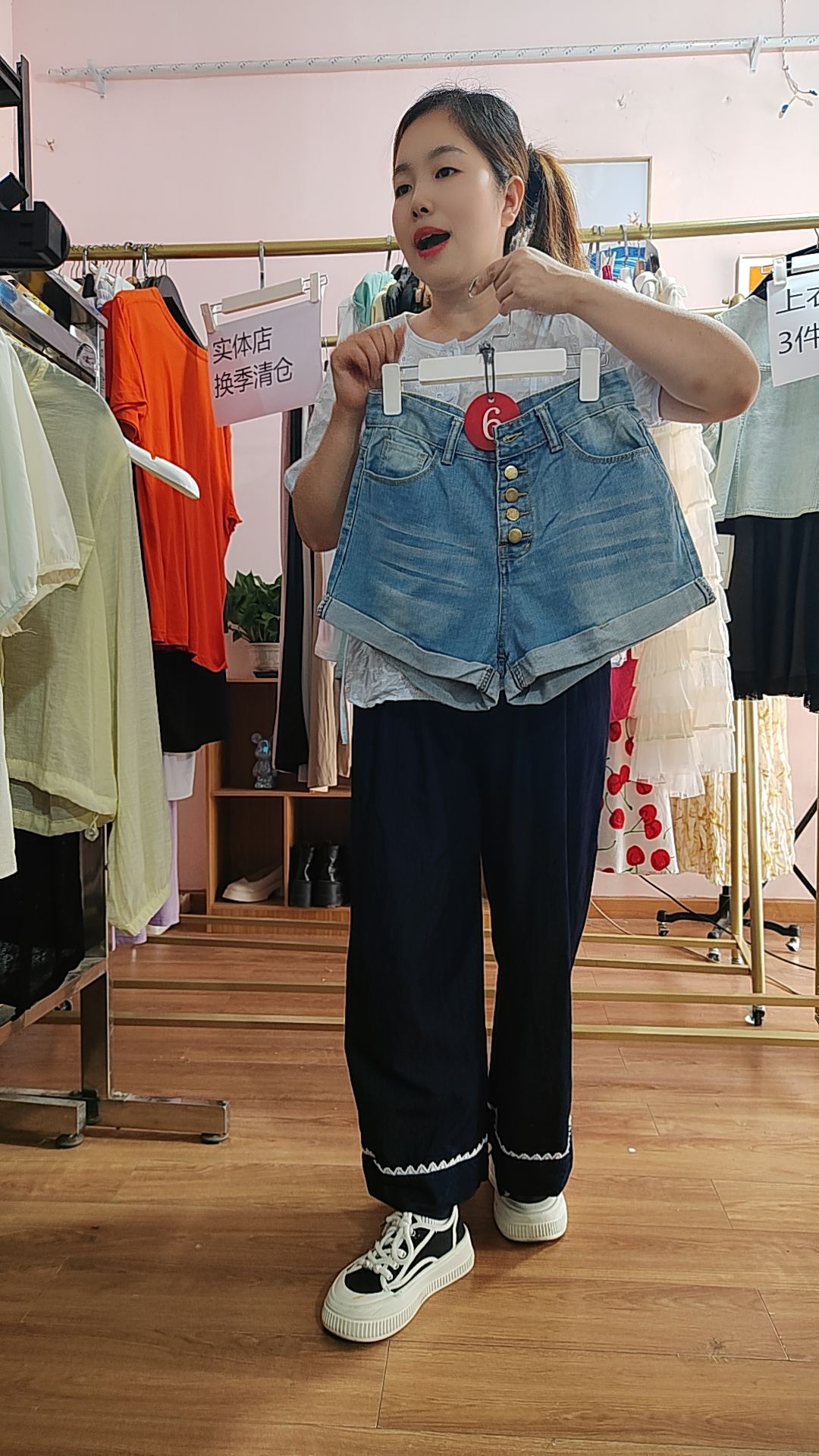 6#大裤腿高腰夏季水洗牛仔短裤女裤个性宽松