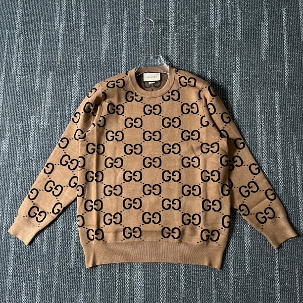 99新 GUCCI/古驰 双G满印圆领套头毛衣/尺码L码/8276