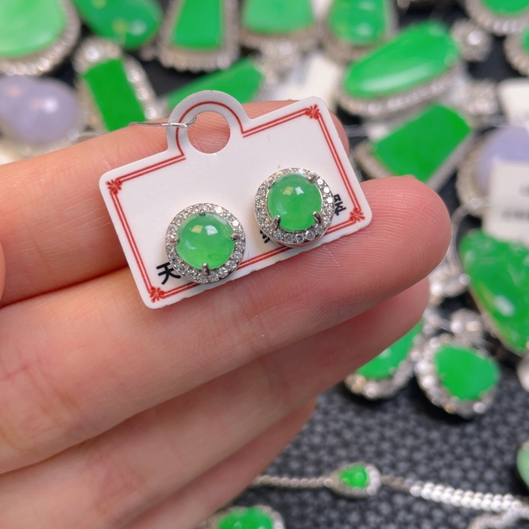 翡翠银S925镶嵌吊坠(不含链)耳钉