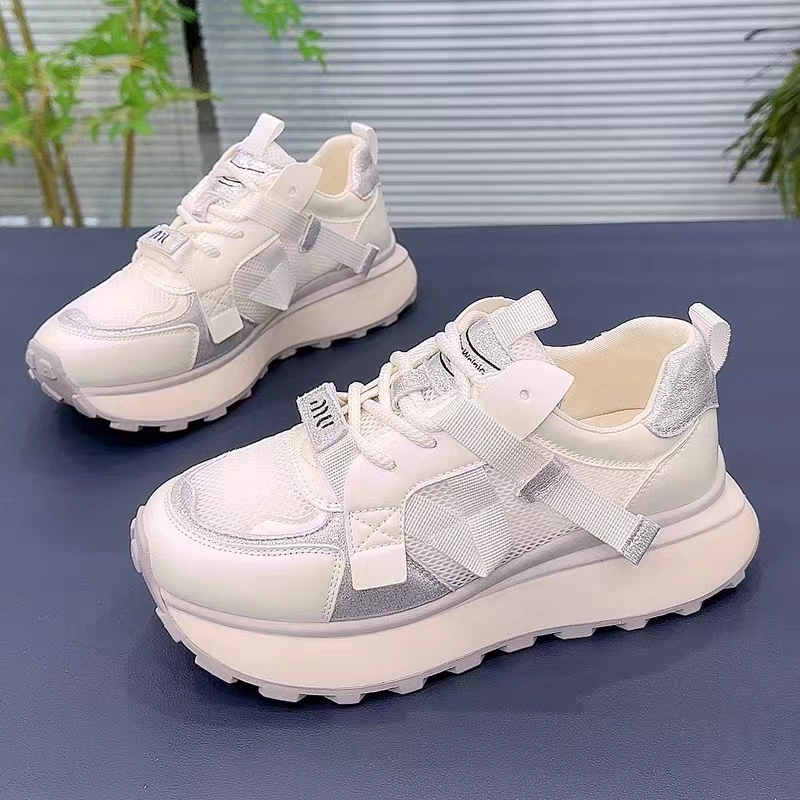 夏季网面透气休闲鞋女2025新款运动鞋厚底增高软底鞋子老爹鞋女鞋