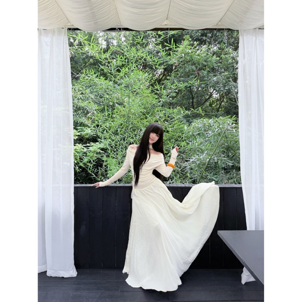 纯欲温柔风褶皱飘带上衣秋季女收腰显瘦垂感半身裙氛围感套装长裙