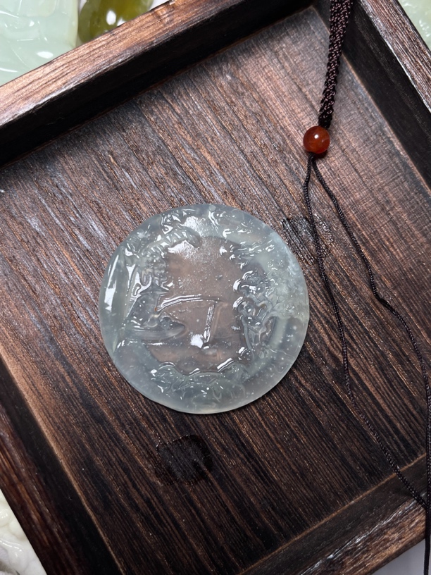 岫玉独钓寒江雪吊坠 风景牌挂件