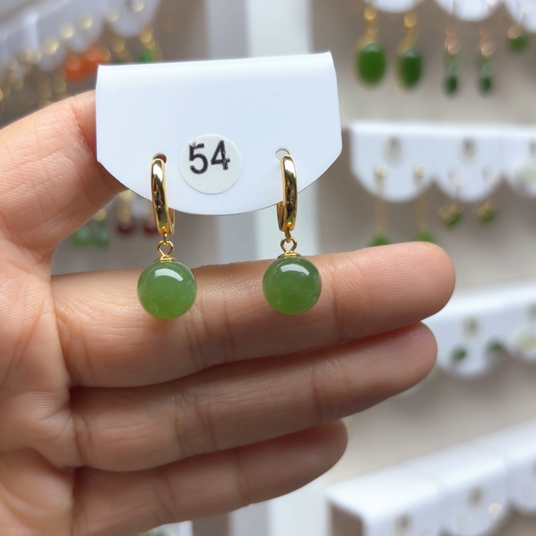 和田玉耳饰银S925镶嵌