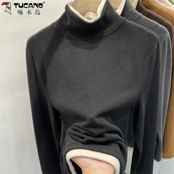 【啄木鸟】双面德绒假两件休闲打底衫女秋冬款宽松显瘦内搭长袖上衣