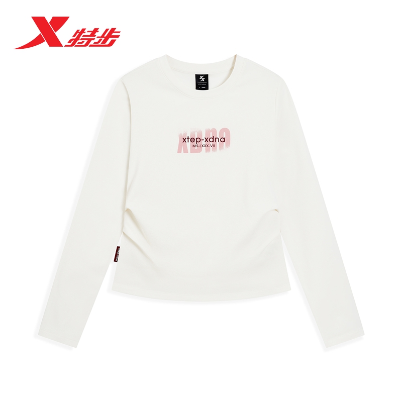XTEP/特步时尚户外印花圆领打底衫女XDNA长袖针织衫974128030198