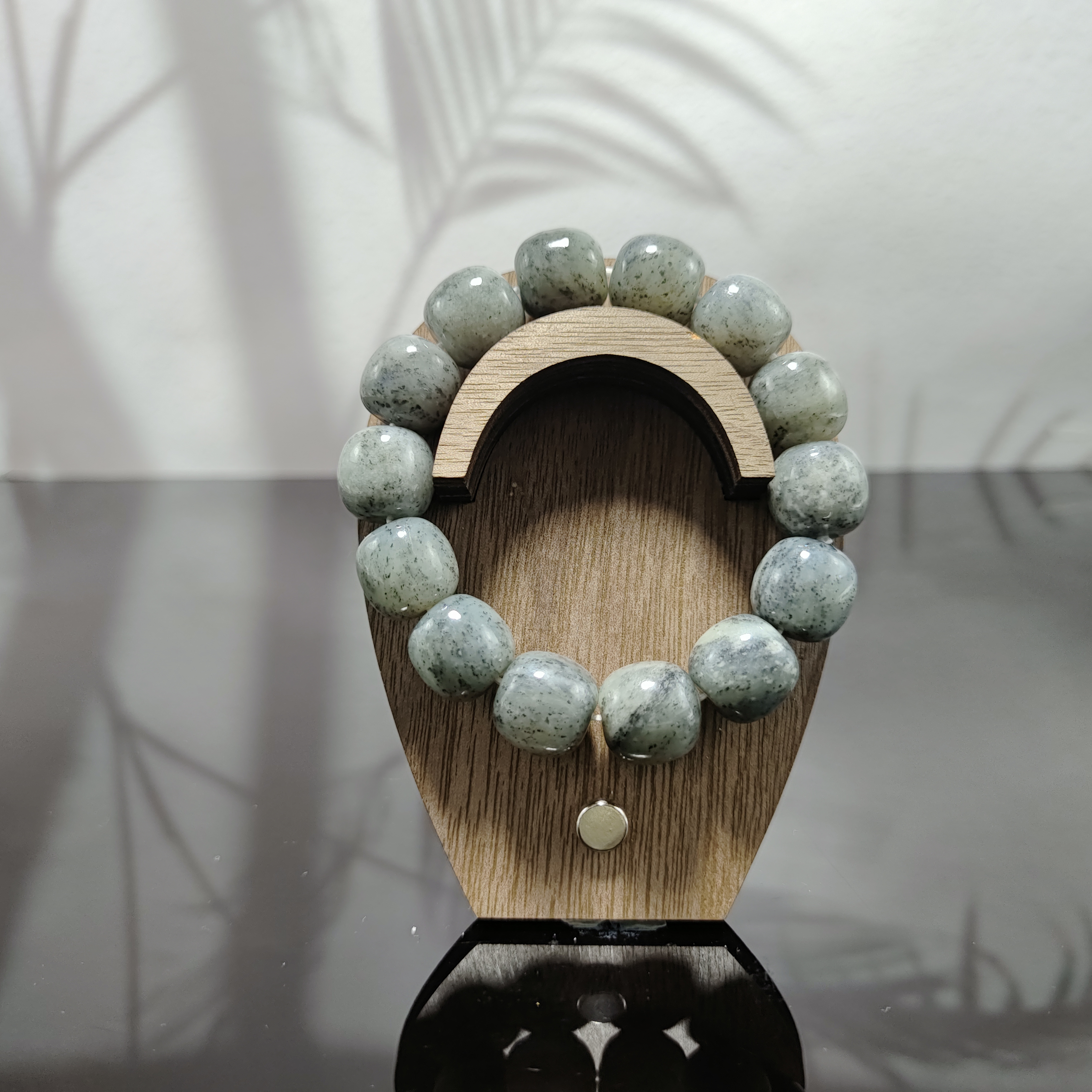 N和田玉点墨青花桶珠手串（卡15）0135