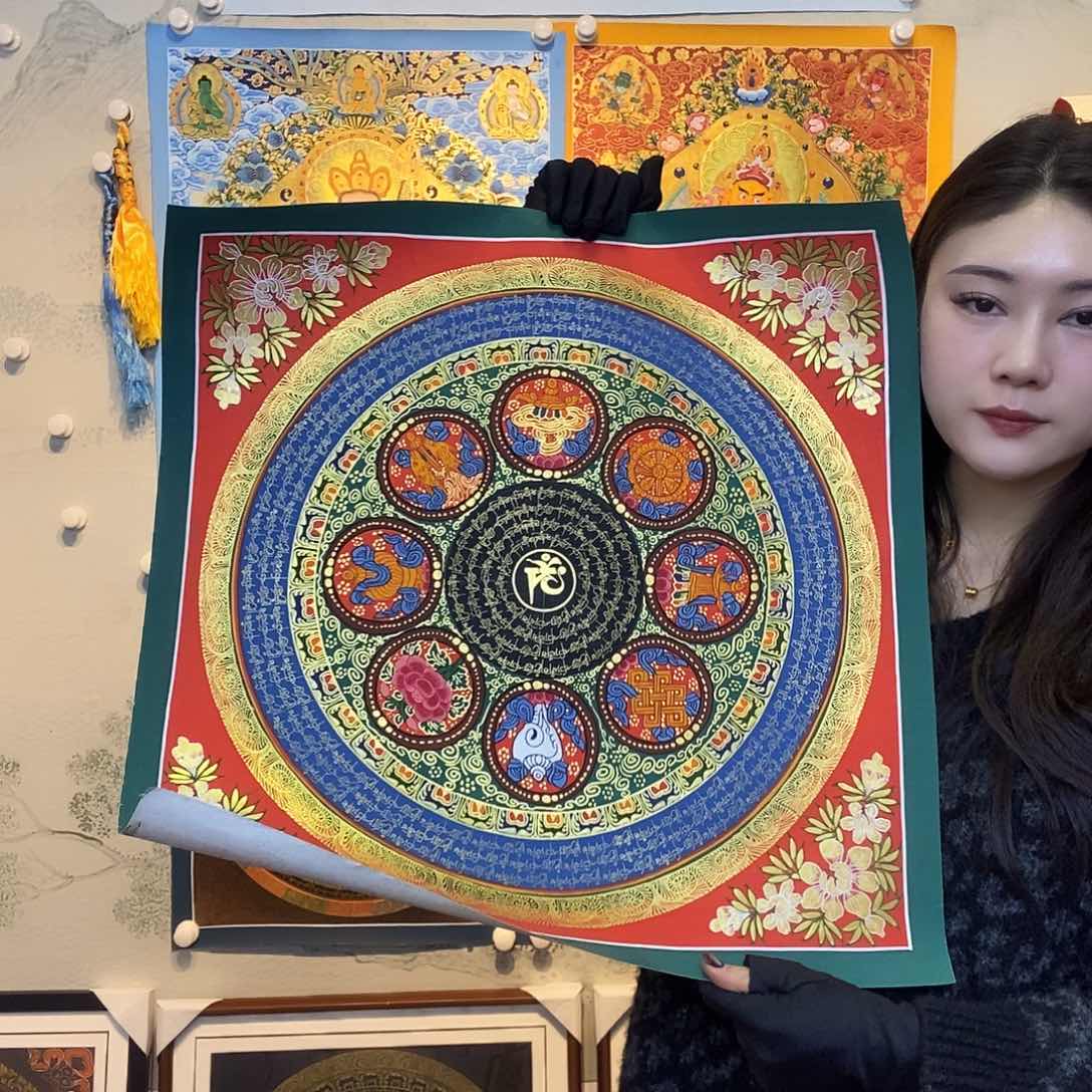 卷轴画纯手绘六字真言唐卡50尺寸