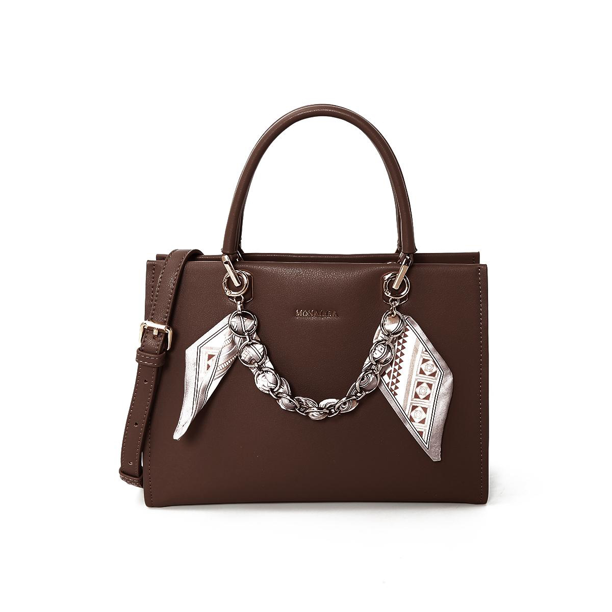 时尚简约百搭女包丝巾链条手提单肩斜挎包通勤大容量黑色