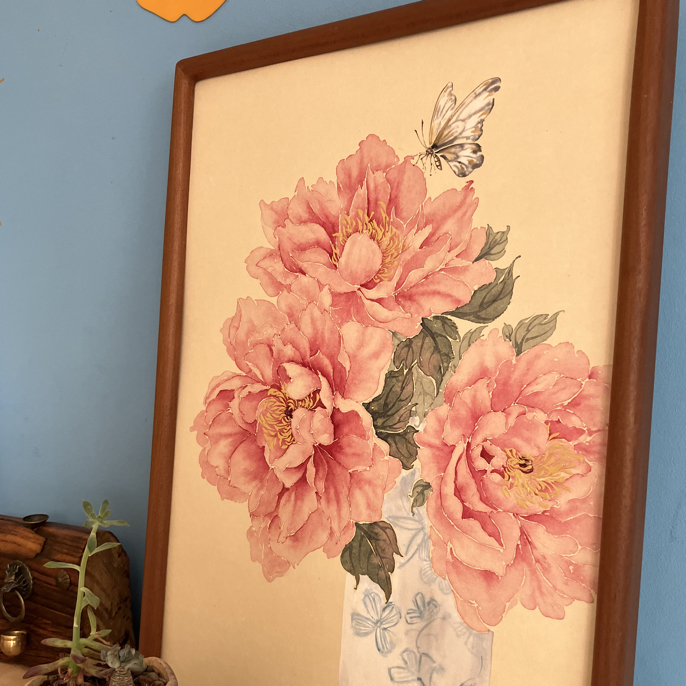 中国风国花牡丹居家相框摆台卧室挂墙画房间成品书架画