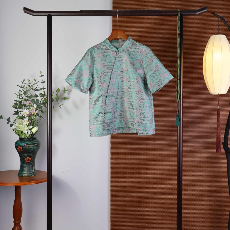 9454夏季宋锦短袖新中式立领盘口异色萝女装浅夏未央 短袖