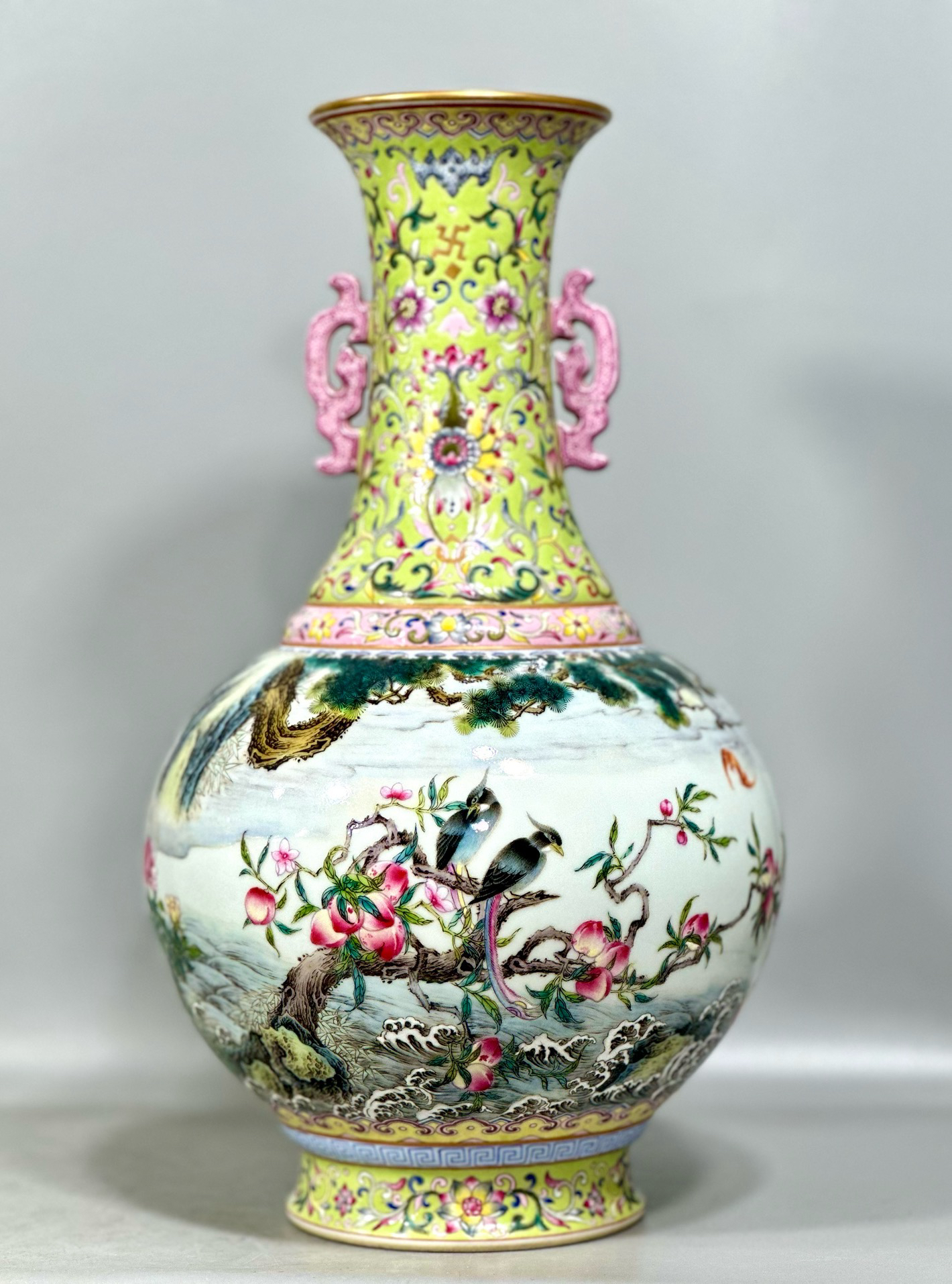 粉彩山水花鸟提诗双耳尊