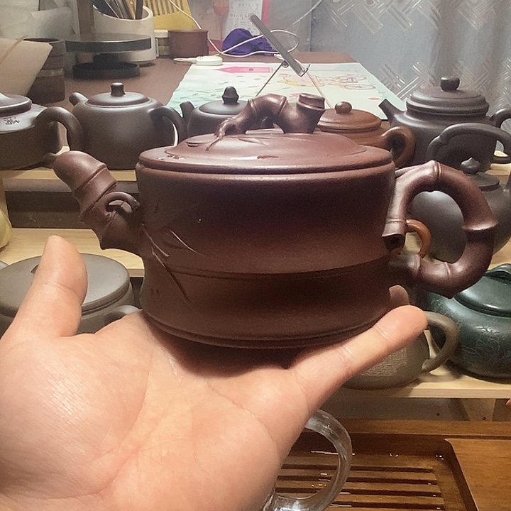 紫砂茶壶河****巍竹段壶 半手工制作 微瑕