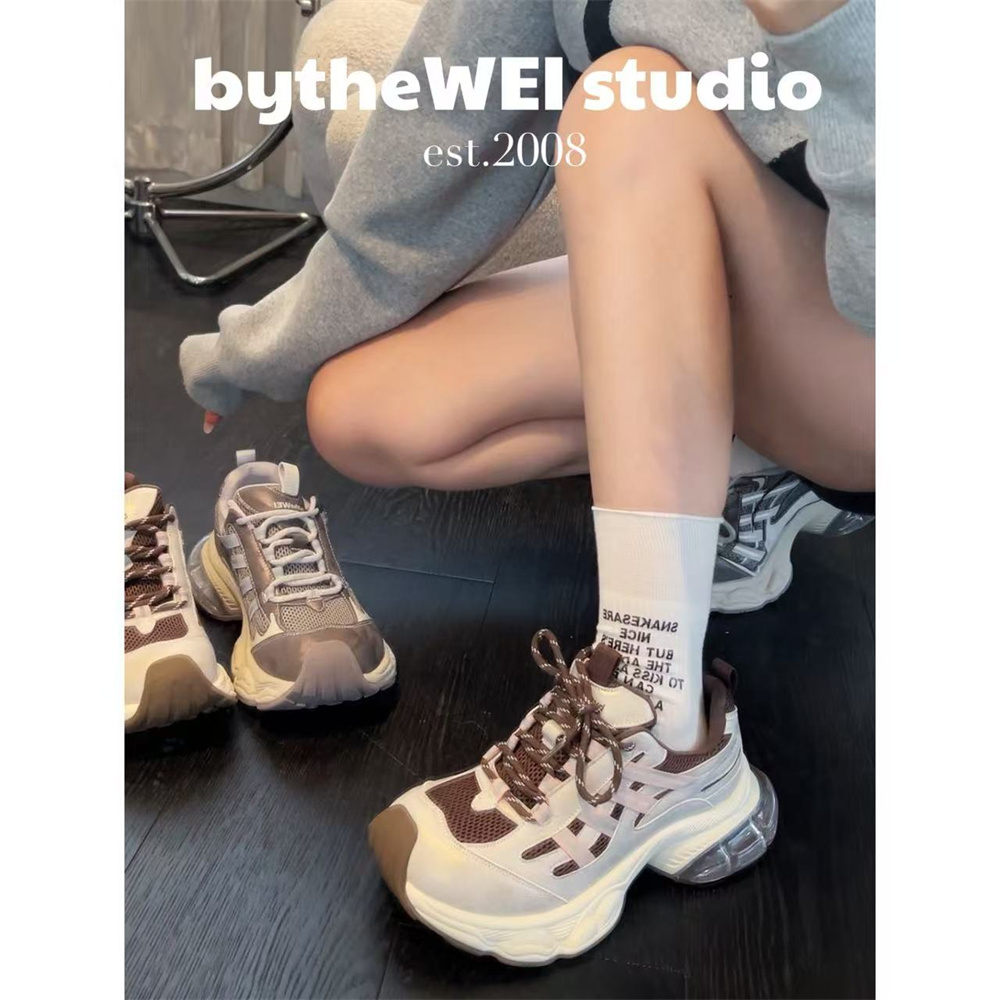bytheWEI【迷彩气垫】大气垫底厚底增高老爹鞋迷彩皮面休闲运动鞋女