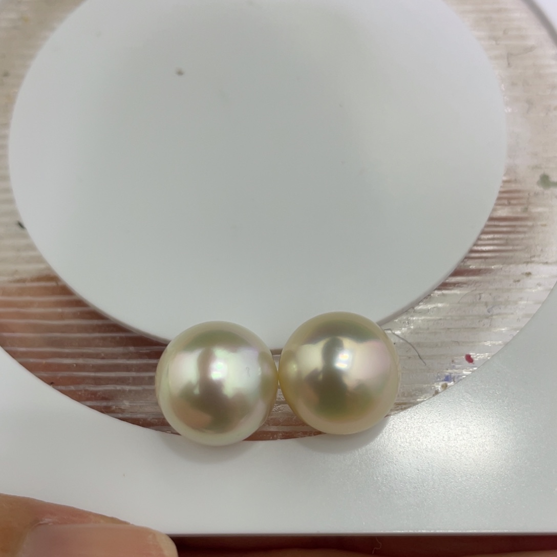 海水珍珠裸珠13-14mm干枯炫彩金对珠