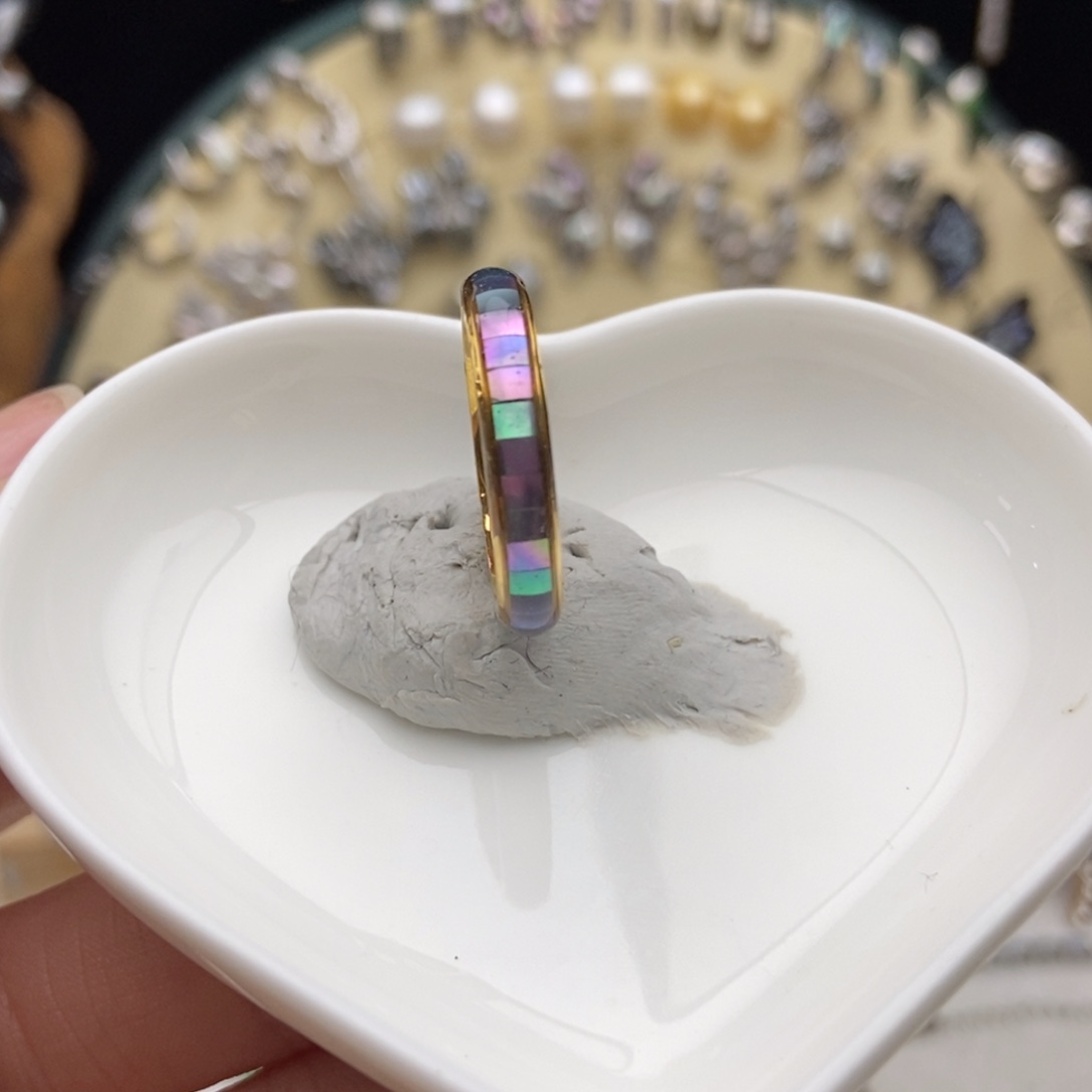 贝壳钛钢画框炫彩贝贝螺钿戒指定制