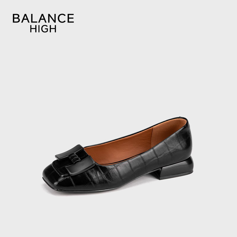 HIGHBALANCE春季6688162新款法式休闲风时尚低跟方头单鞋B